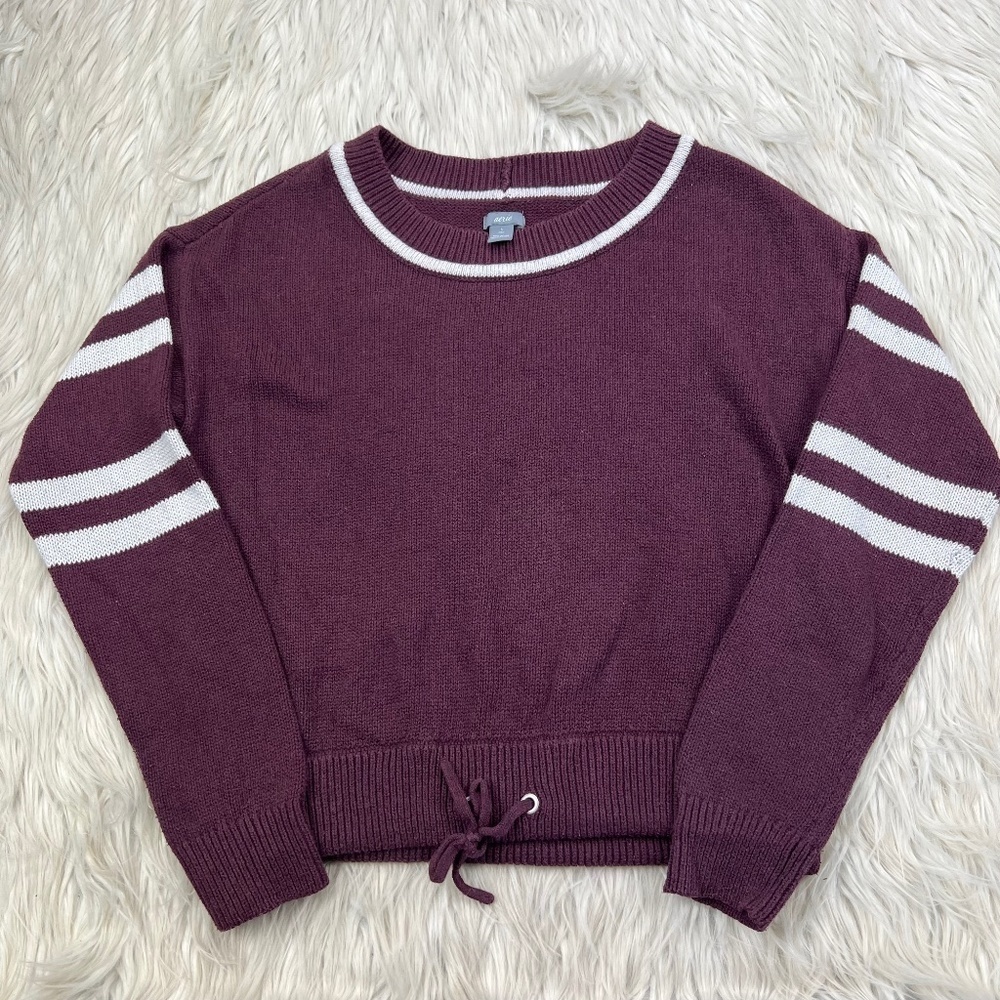Aerie Women's Varsity Stipe Pullover Crew Neck Sweater
